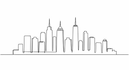 Obraz premium Minimalist Continuous Line Drawing of Modern City Skyline Silhouette.