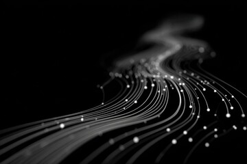 Fototapeta premium Minimal data flow map with subtle binary trails, fading in and out of a soft dark background