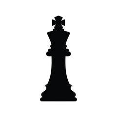 Black silhouette of a chess king piece isolated on a white background isolated on white background