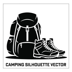 Black and White Camping Silhouette Vector Collection