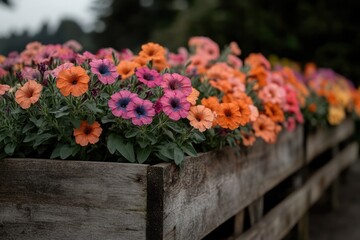 Vibrant flower garden with colorful blooming petunias