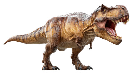 Obraz premium Apex Predator: A towering Tyrannosaurus Rex, a formidable dinosaur of the prehistoric era, roaring in a dynamic pose, epitomizing raw power and ancient grandeur. 