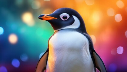 Naklejka premium a cute cartoon style penguin stands against a colorful background creating a playful atmosphere