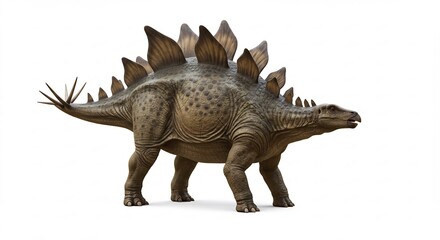Fototapeta premium Dinosaure Stegosaurus puissant pose majestueuse eclairage net rendu 3D r�aliste. AI Generated