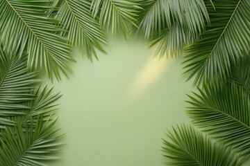 Sunlight shining through vibrant green palm leaves in tropical forest