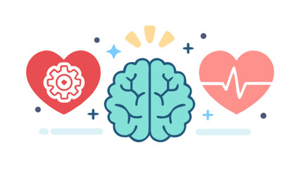 Brain and heart health concept illustration for mental health awareness and physical wellness campaign design