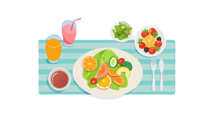 Healthy eating concept featuring fresh fruit salad and juice for diet and wellness lifestyle choices