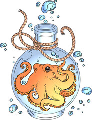 octopus on a bottle vector illustration