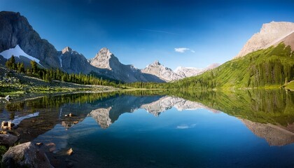 majestic mountain landscape reflections serene lake nature photography tranquil environment wide angle view scenic beauty