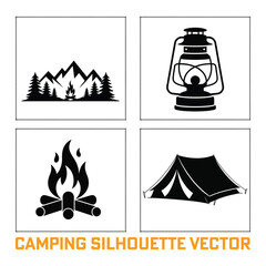 Black and White Camping Silhouette Vector Collection