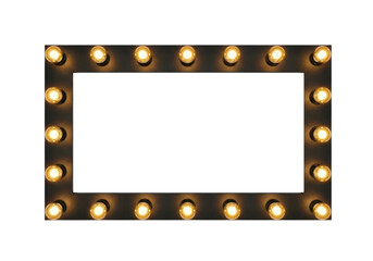 Retro light bulb marquee frame with glowing vintage illuminated border isolated on a transparent background