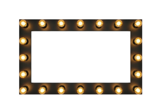 Retro light bulb marquee frame with glowing vintage illuminated border isolated on a transparent background