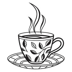 A cup of hot tea with steam rising from it isolated on white background