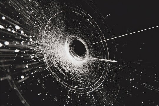 Techno minimal interface with circular HUD elements, pulses of light, and sharp digital symmetry