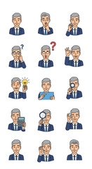 Collection of business professional emotive illustrations showing various thought processes and actions