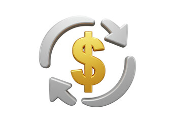 Isolated Golden Dollar Sign Surrounded by Rotating Arrows Symbolizing Financial Cycle or Exchange