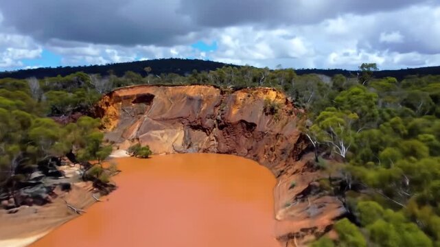 Aerial View of a Red River Winding Through Australian Landscape