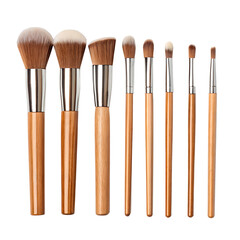 Set of 8 Bamboo Handle Makeup Brushes with White Bristles PNG