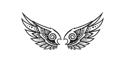 Fototapeta premium Ornate angel wings illustration with tribal pattern and symmetrical arrangement that creates a striking design ideal for tattoos or logos