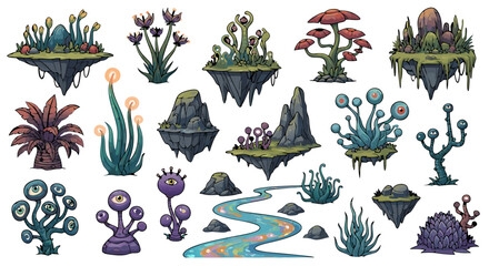 Collection of Fantastical Alien Flora and Landscapes for Game Assets and Imaginative World Building