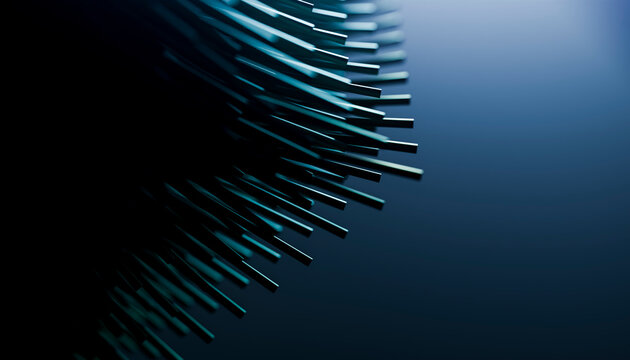 Futuristic green abstract 3D lines on dark background with copy space