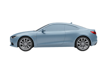 Isolated Modern Light Blue Two-Door Coupe Car Side View