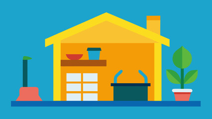 Fototapeta premium illustration of a house and garden tools