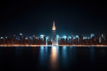 Fototapeta premium Vibrant urban skyline at night illuminated by bright city lights