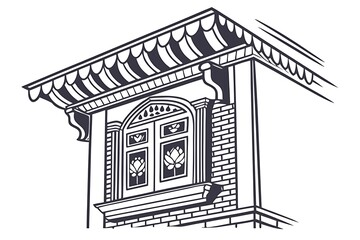 Illustration of a building with ornate window