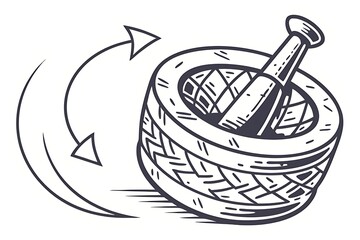 Illustration of mortar pestle with rotating arrow