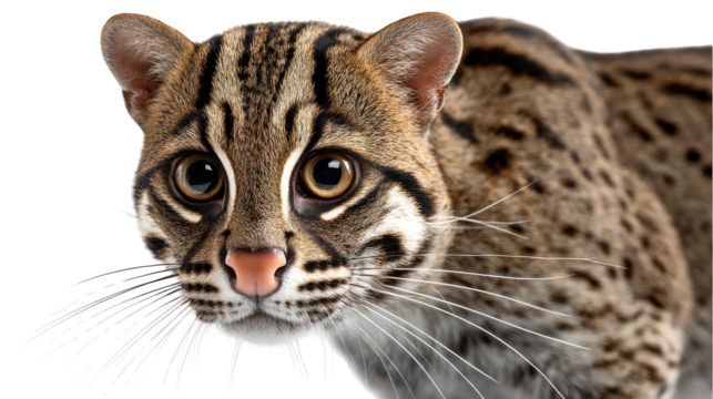 Ocelot Stare: A close-up shot of a striking ocelot's face showcases its mesmerizing eyes and intricate coat pattern, embodying the allure of wildlife observation.