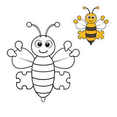 A vibrant bee puzzle with colorful pieces fitting perfectly, forming a cheerful bee buzzing with energy, symbolizing teamwork, nature, and harmony in a fun, playful design.
