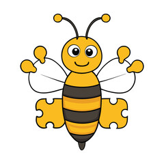 A vibrant bee puzzle with colorful pieces fitting perfectly, forming a cheerful bee buzzing with energy, symbolizing teamwork, nature, and harmony in a fun, playful design.
