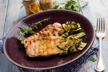 grilled chicken breast with grilled zucchinis