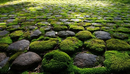 panoramic image moss on stone floor