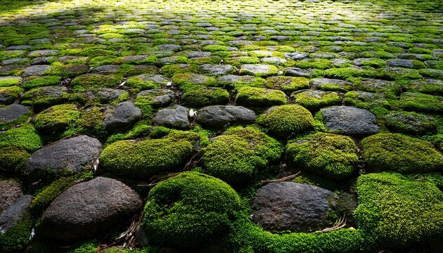 panoramic image moss on stone floor