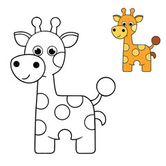 A charming giraffe puzzle coloring page featuring cute, segmented giraffe pieces for kids to color and assemble, sparking creativity and fun learning in every stroke.
