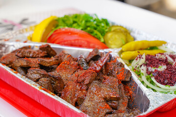 fried liver with vegetables