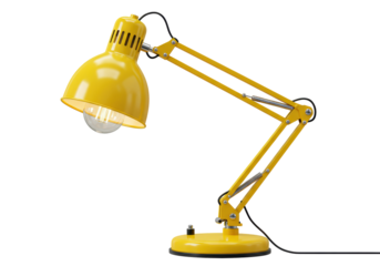 Isolated Classic Yellow Adjustable Desk Lamp with Articulated Arm