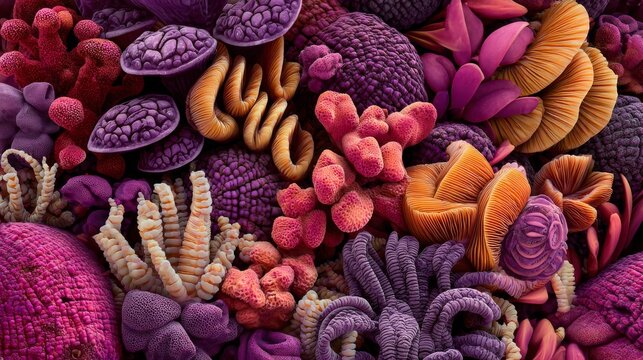 Vibrant fluid surroundings serve as the backdrop for an abstract illustration that highlights the intricate details and dynamic textures of colorful microorganisms and cells in a biological setting