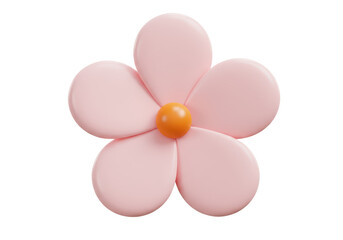 Isolated 3D Render of a Simple and Elegant Pink Five-Petal Flower with an Orange Center