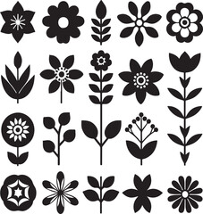 Black Flower vector, Leaf vector set, Flower silhouettes