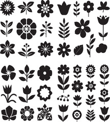 Black leaf vector set, Flower silhouettes, Flower vector