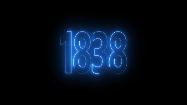 1838 neon line text. Abstract 1838 neon text animation, Glowing neon number text background 4k video animation . important year, important date 1838.