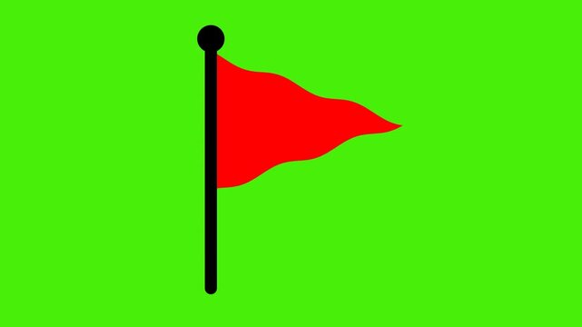 Looping Red Flag Icon Animation on Green Screen Background Representing Marker and Location Symbol