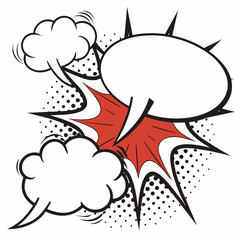 Comic speech bubbles and explosion effect isolated on white background