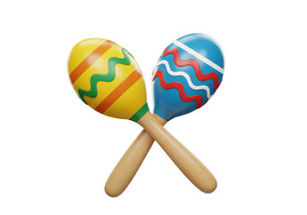 Isolated Pair of Colorful Crossed Maracas, Traditional Musical Instruments