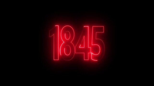 1845 neon line text. Abstract 1845 neon text animation, Glowing neon number text background 4k video animation . important year, important date 1845.