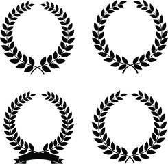 A decorative vector illustration set of round laurel wreath frames and borders with vintage floral leaf ornaments © Jahidul