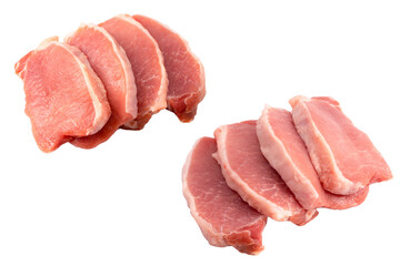 Raw pork pieces isolated on a white background.
